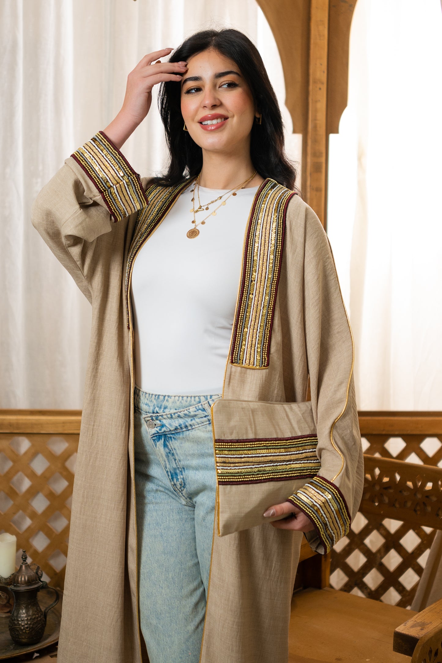 Indian Linen kaftan - Beige