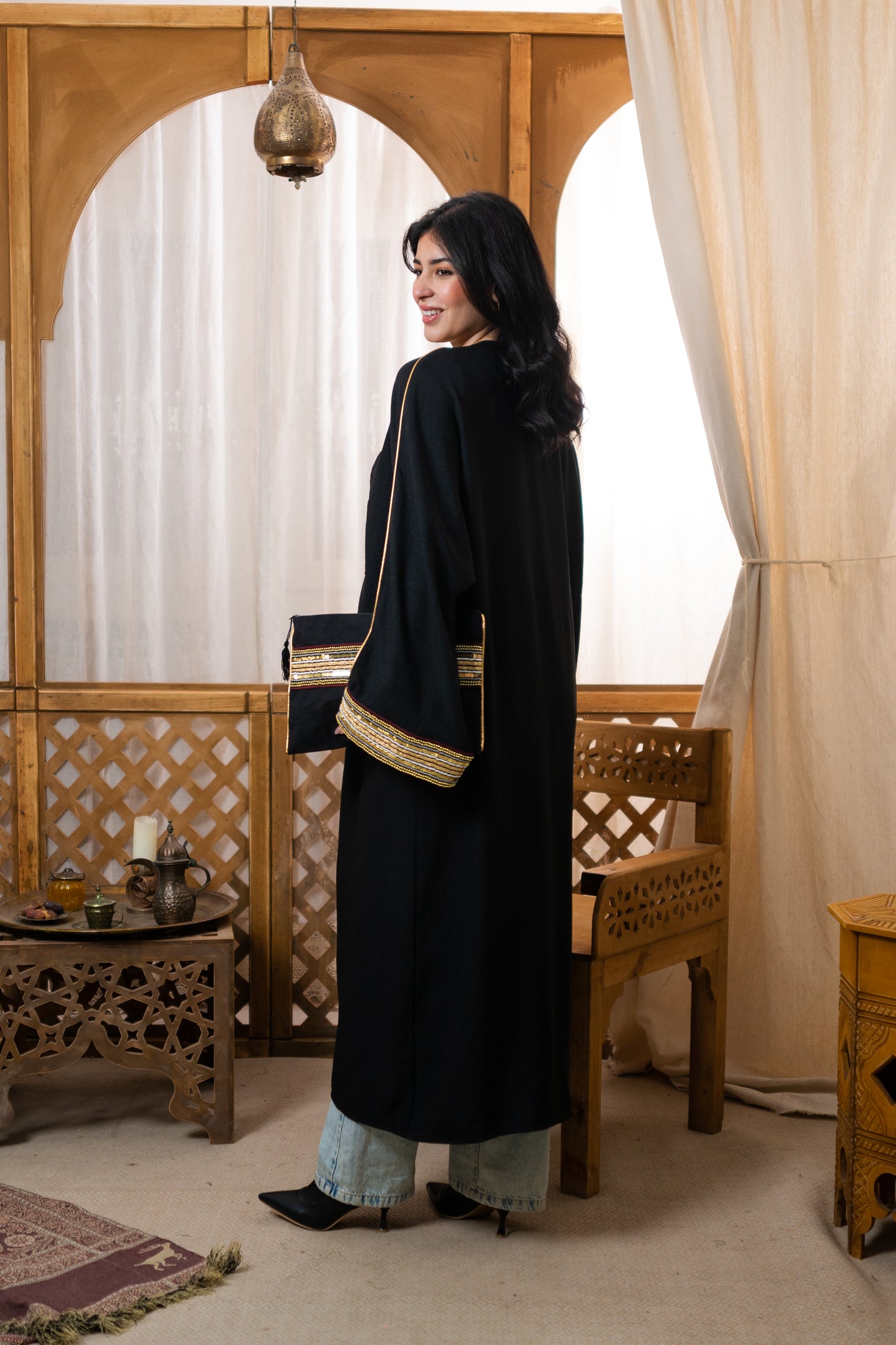 Indian Linen Kaftan - Black