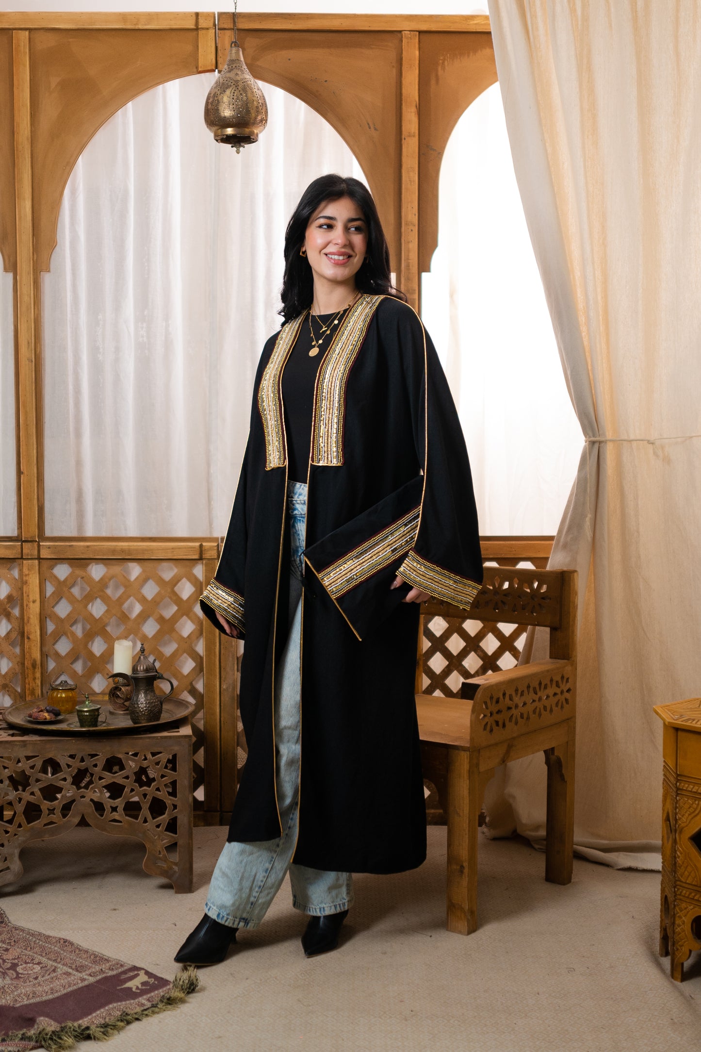 Indian Linen Kaftan - Black