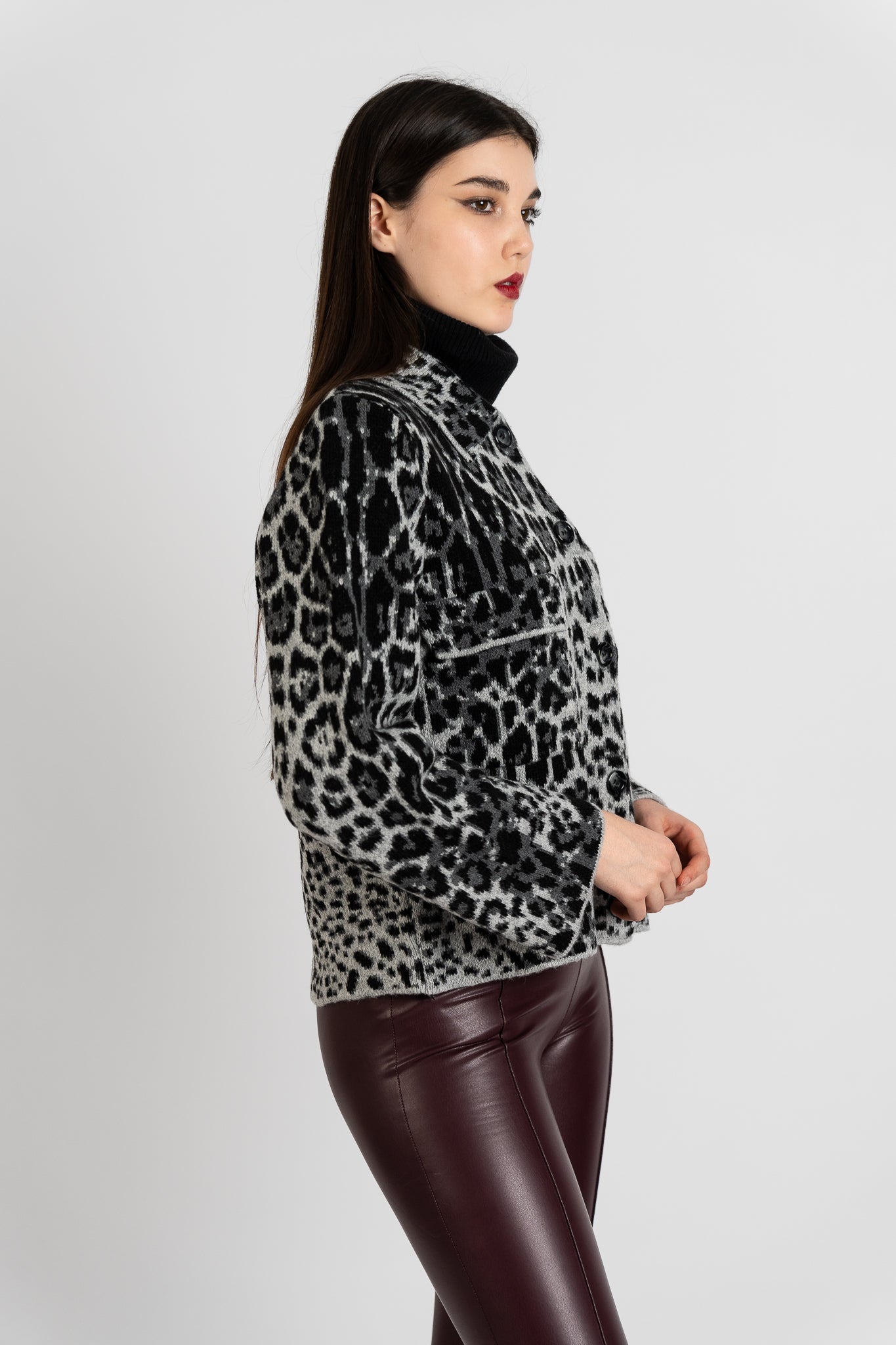 Leopard Short Cardigan - Grey