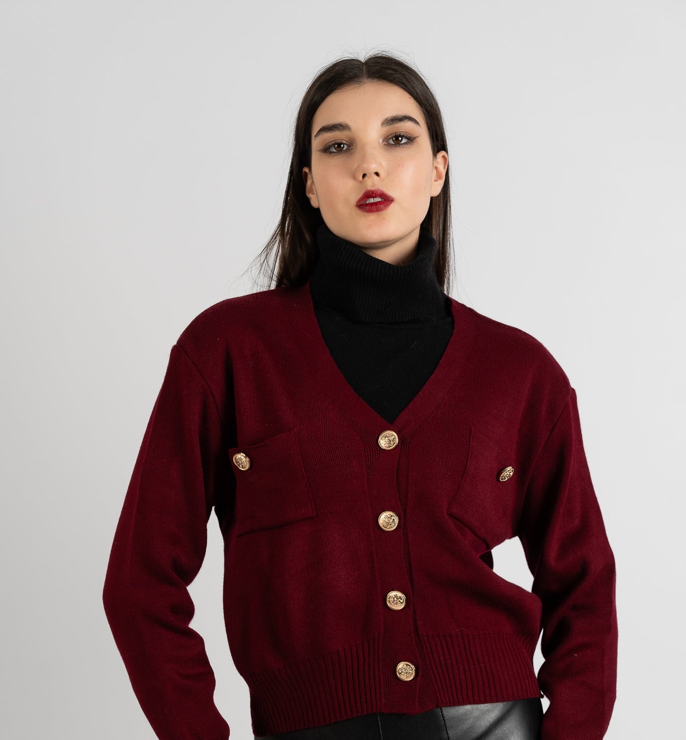 Buttons Short Cardigan - Bordeaux