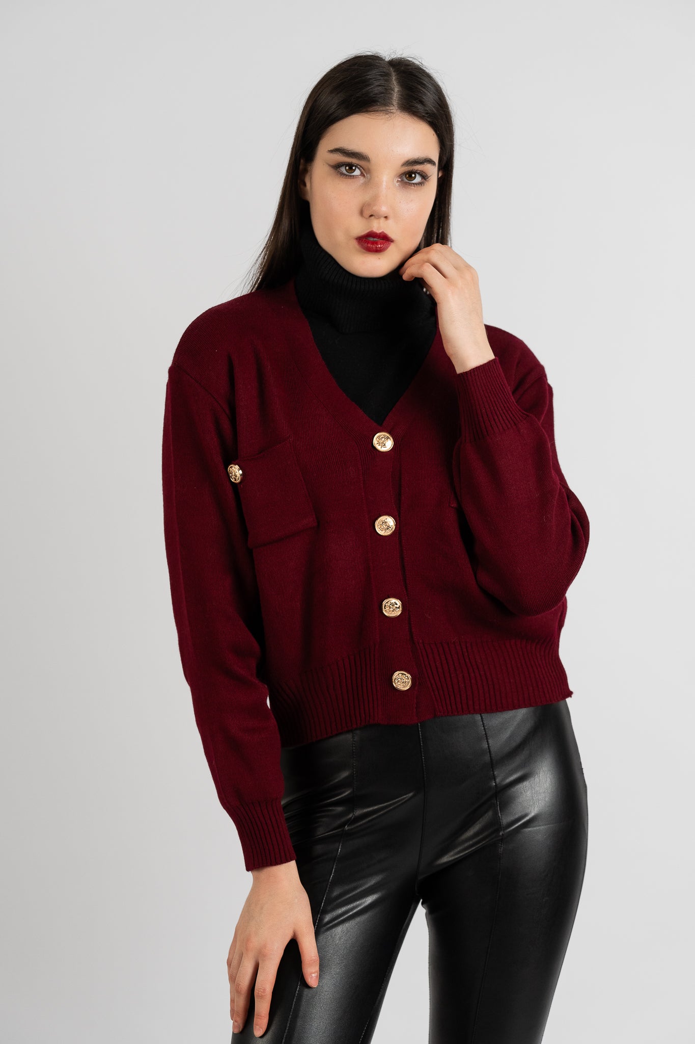 Buttons Short Cardigan - Bordeaux